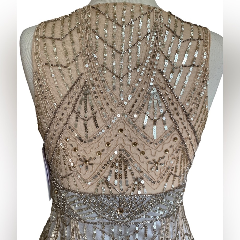 SUE WONG 14 Champagne Silver sequin embellished beaded cocktail formal dress NEW - Picture 10 of 17